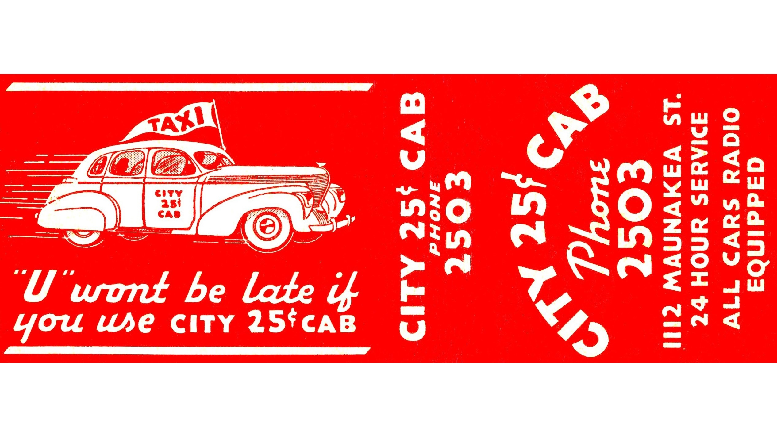 City 25 cent Cab Co. matchbook