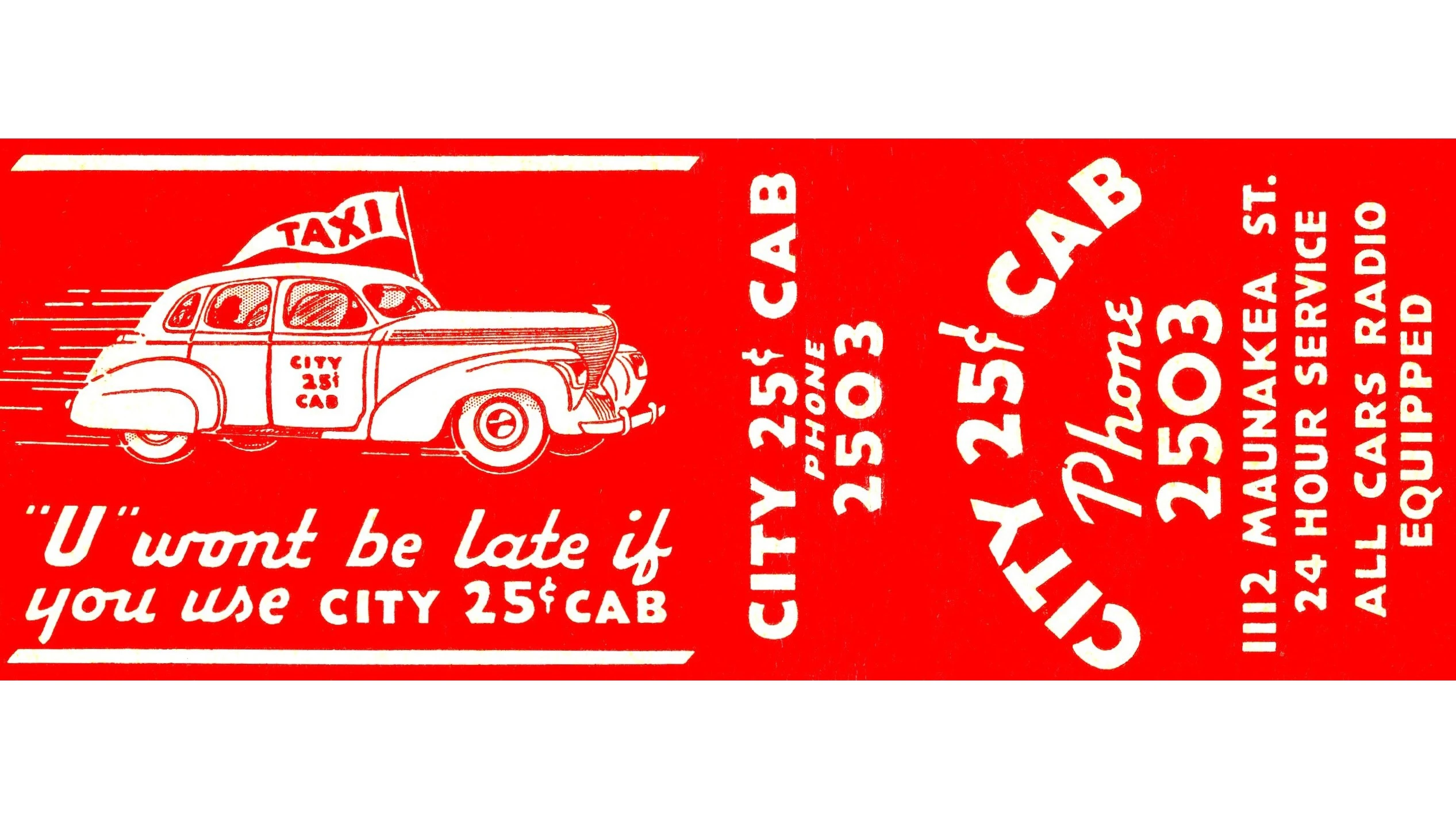 City 25 cent Cab Co. matchbook