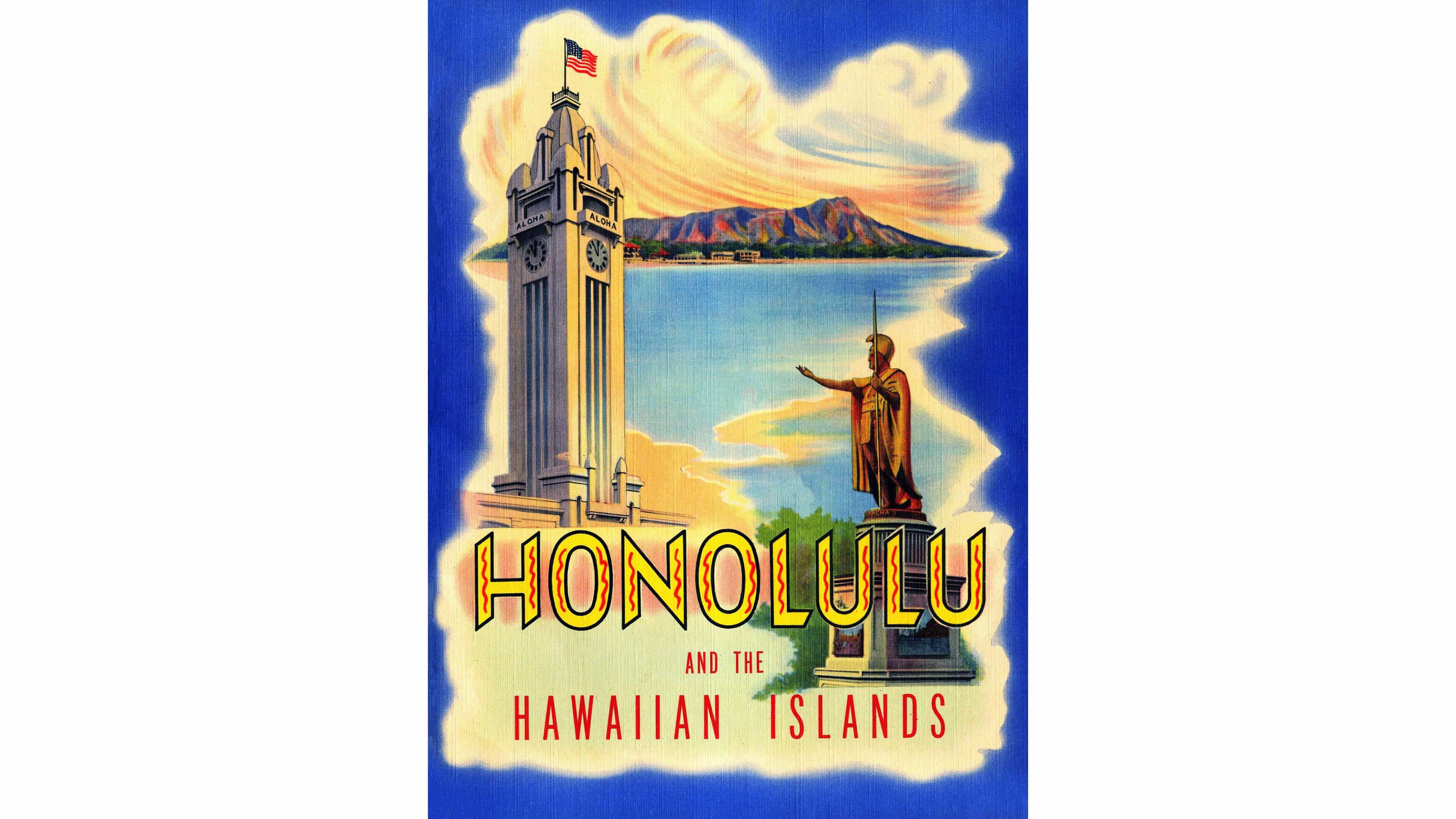 Aloha Tower on Curt Teich brochure