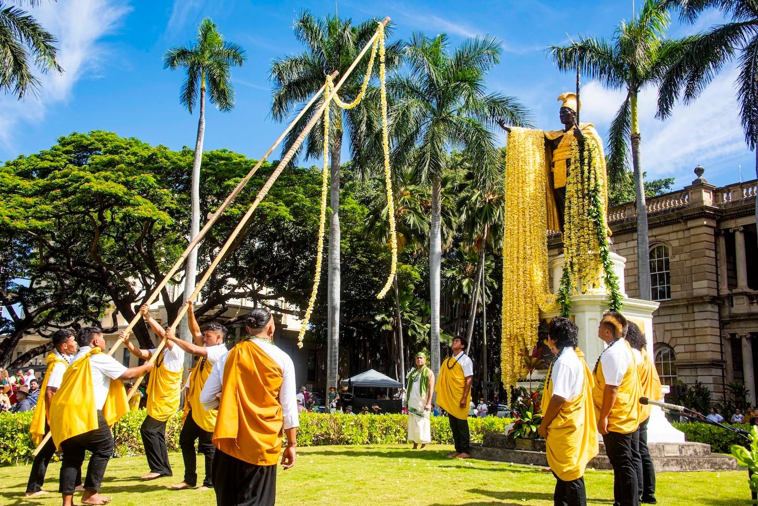 The annual lei draping of the statue of King Kamehameha I will take place in front of Aliʻiōlani Hale on Friday, June 12.