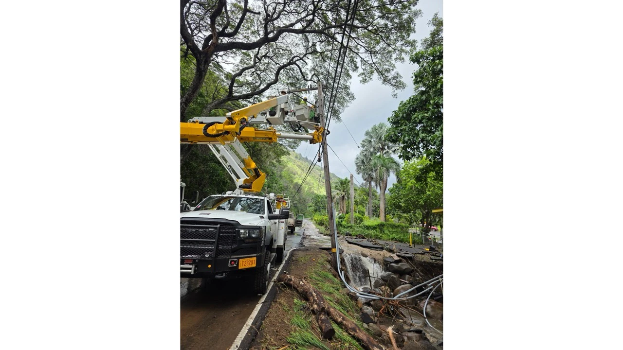 Work crew assessing damages and making repairs, Maui, March 18, 2026.