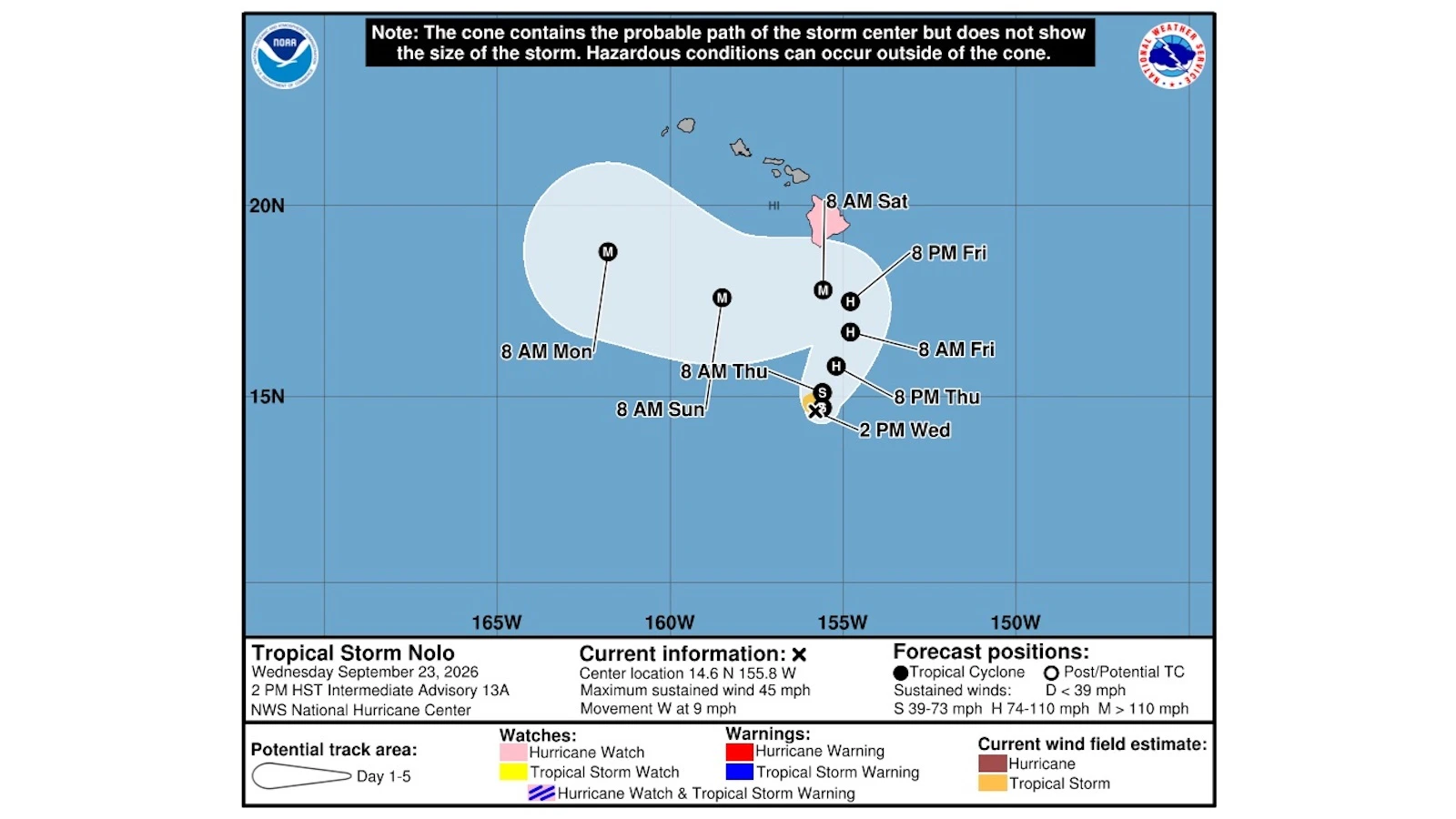 The predicted path of Tropical Storm Nolo.