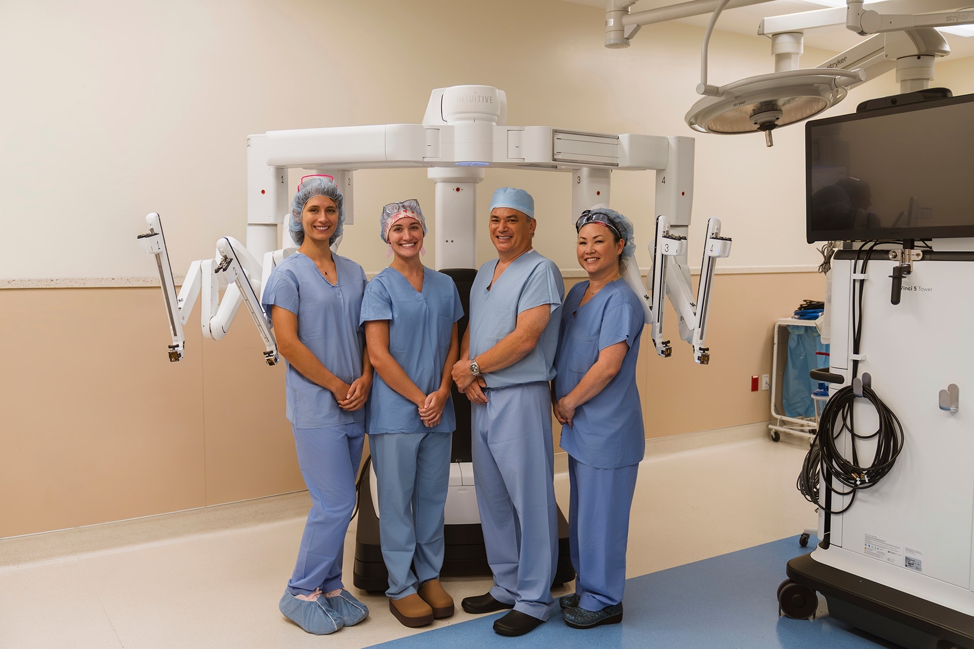 A surgical team at Adventist Health Castle, which includes Jon "Kai" Yamaguchi (second from right), performed the first surgery with the da Vinci 5 surgical system last month.