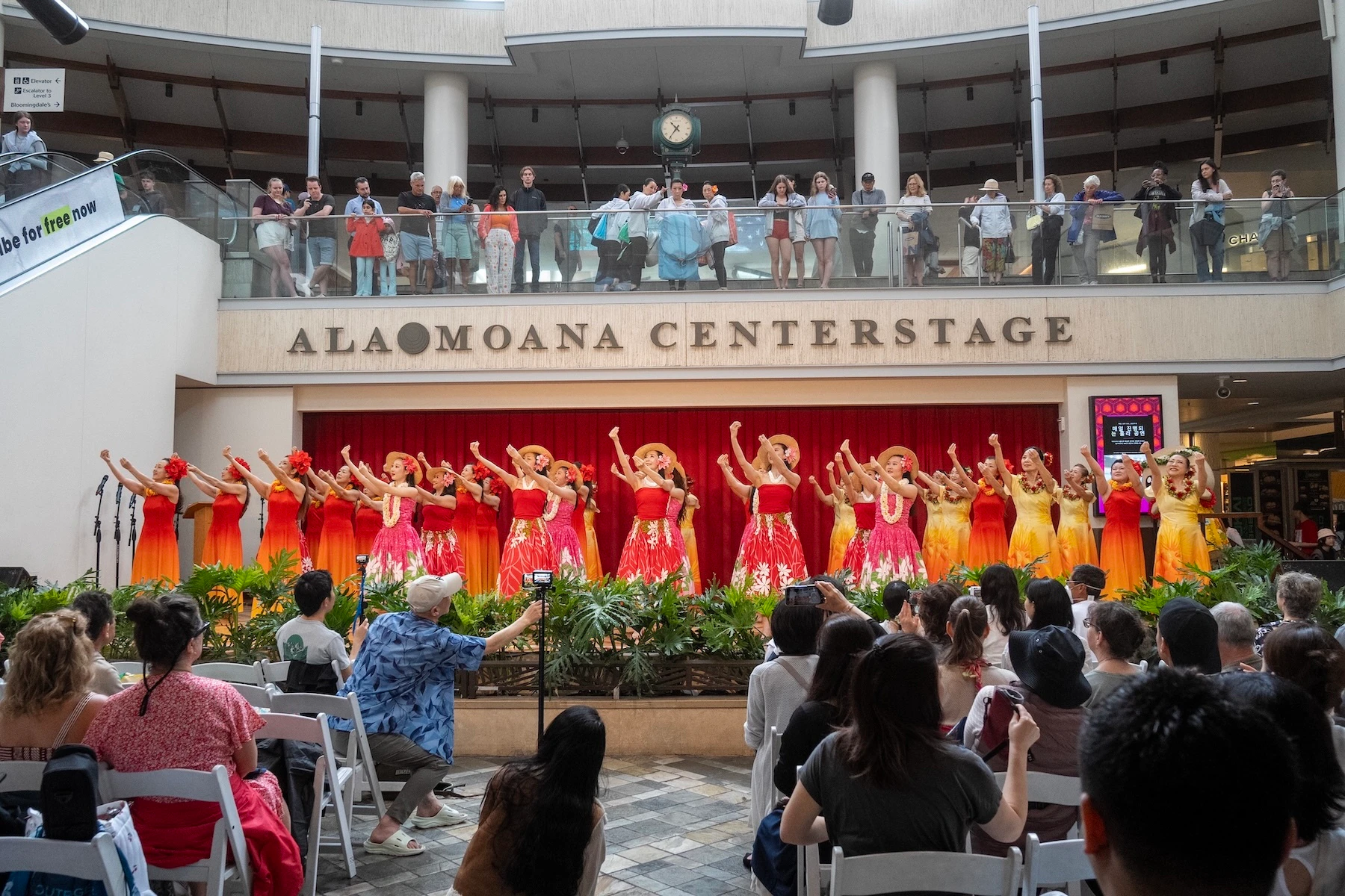 Ala Moana Center’s Centerstage hosted performances as part of the 30th anniversary of the Honolulu Festival this past weekend. Festival organizers moved performance groups originally scheduled for outdoor venues to stages protected from the elements.