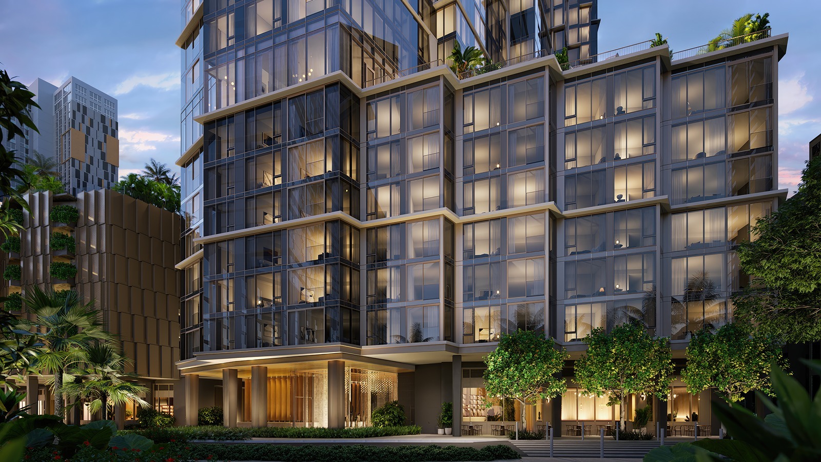 A rendering of the retail entrance of Mahana Ward Village.
