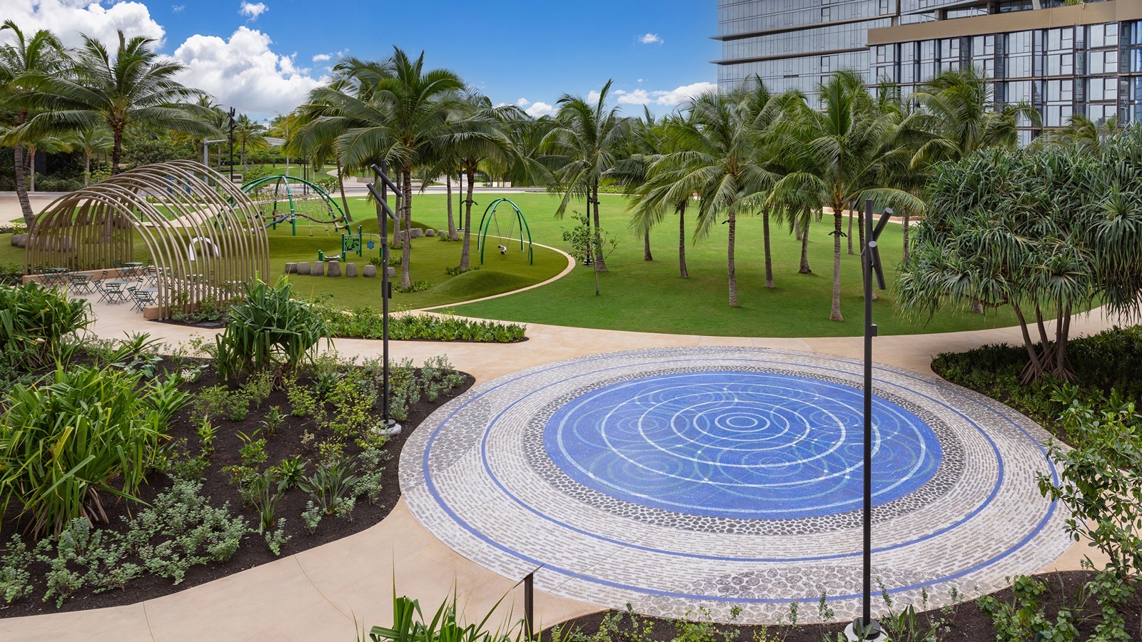 The makai phase of Victoria Ward Park opened in February 2025, and the mauka side of the park, pictured here, opened a year later in February 2026.