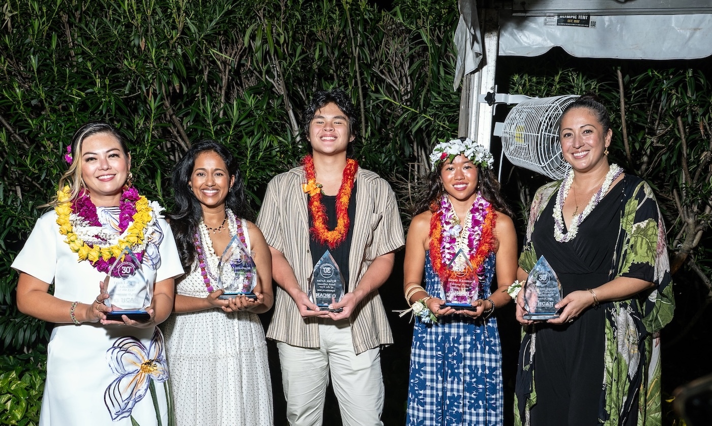 This yearʻs Champions for Children were, from left: Rep. Trish La Chica, Advocate of the Year; Dr. Suma Metla, Innovator; Rylan Arias, Youth Advocate of the Year; Sunny Kazama, Unsung Hero; and Dr. Rachael Aquino, Family-Friendly Employer.