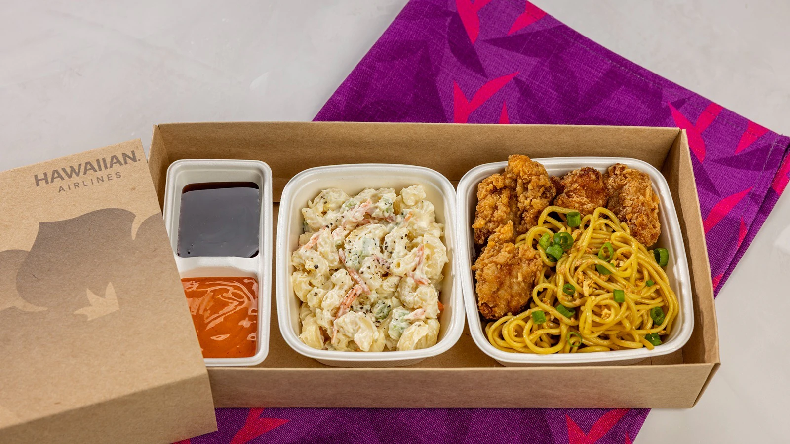 Mochiko chicken and garlic noodles.