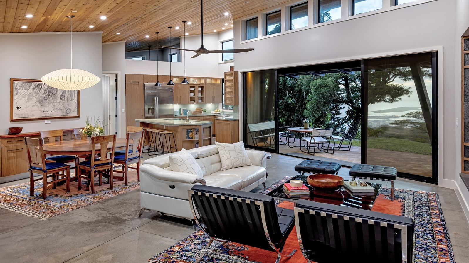 The living and dining spaces
