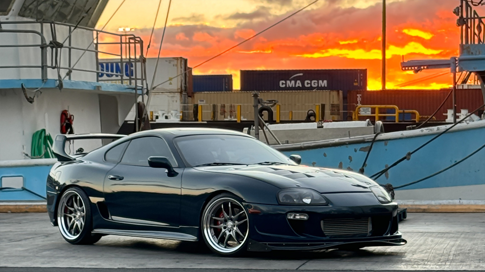 Supra with the sunset in the background