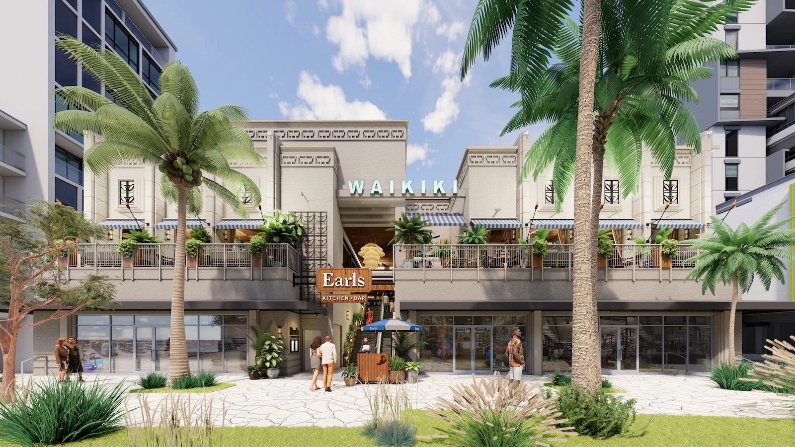 The exterior rendering of Earls Kitchen + Bar.