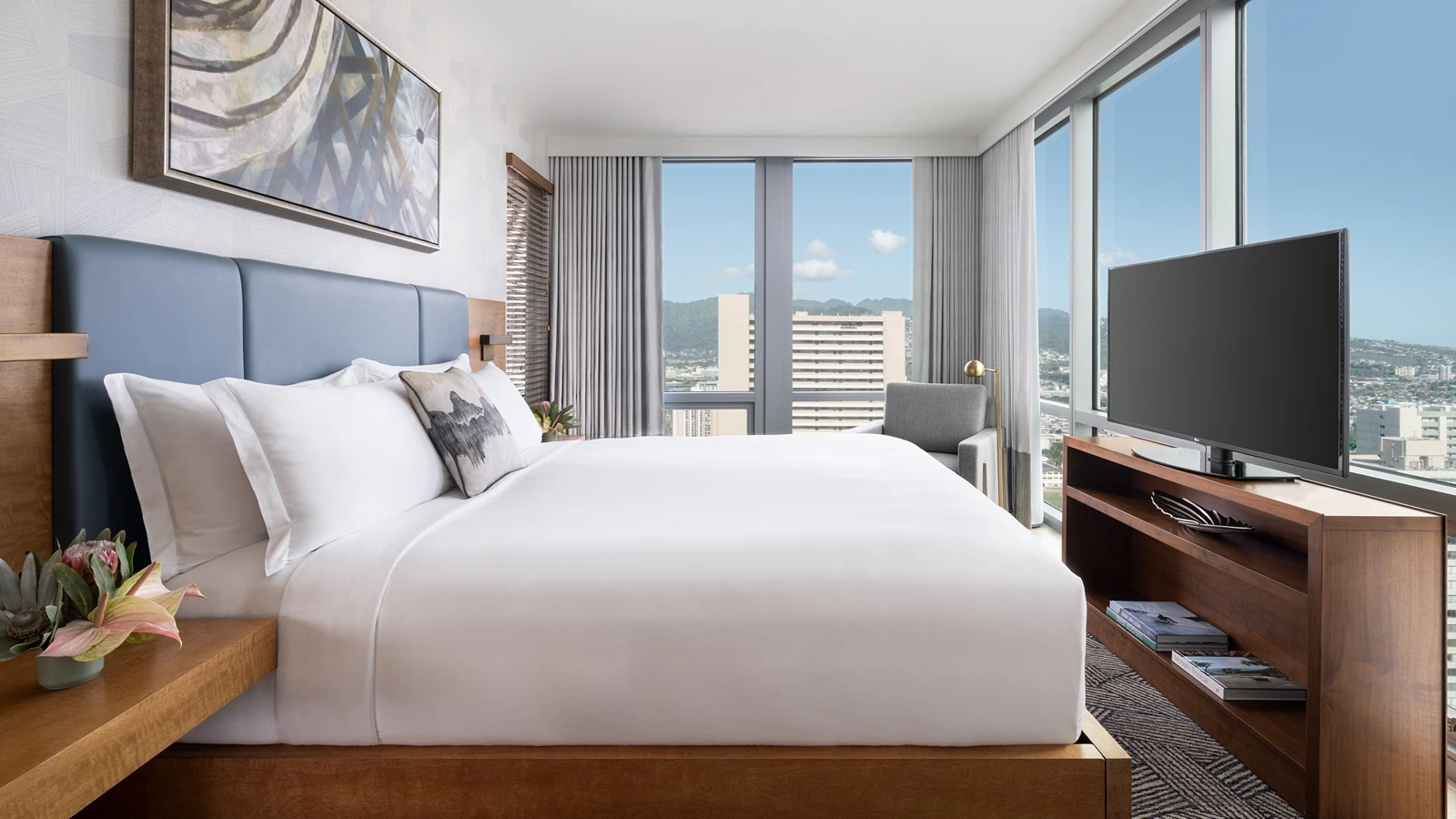 The master bedroom of The Ritz-Carlton three-bedroom suite at The Ritz-Carlton Residences, Waikiki Beach.