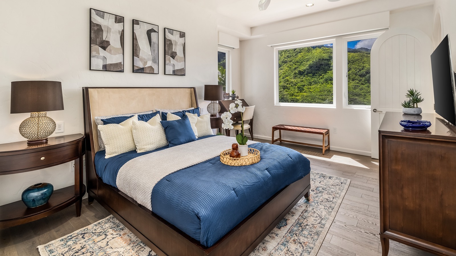 One of the home's five bedrooms