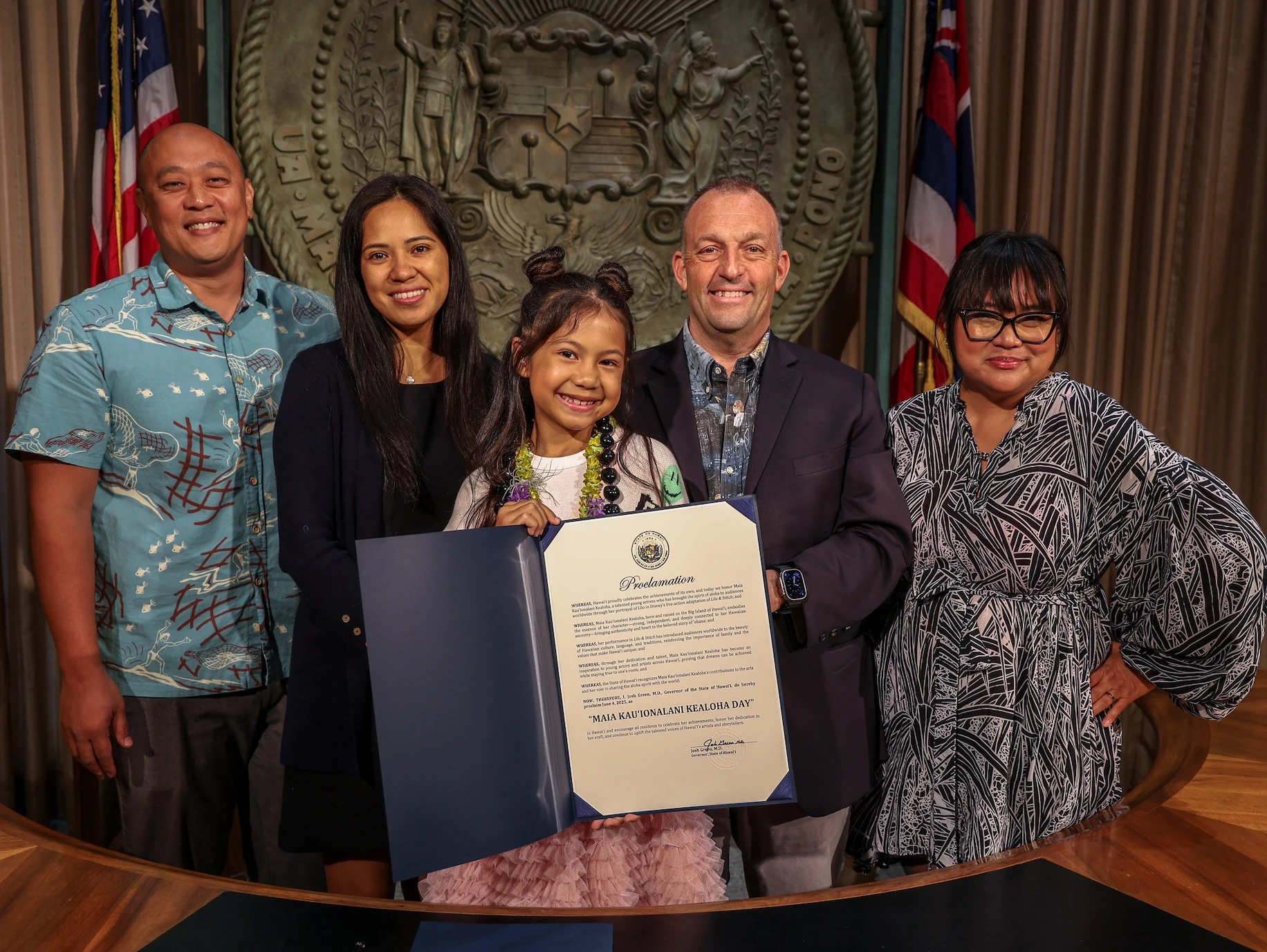 Maia Kealoha who stars in Disney’s live action remake of “Lilo & Stitch” is all smiles at the signing of this new legislation.