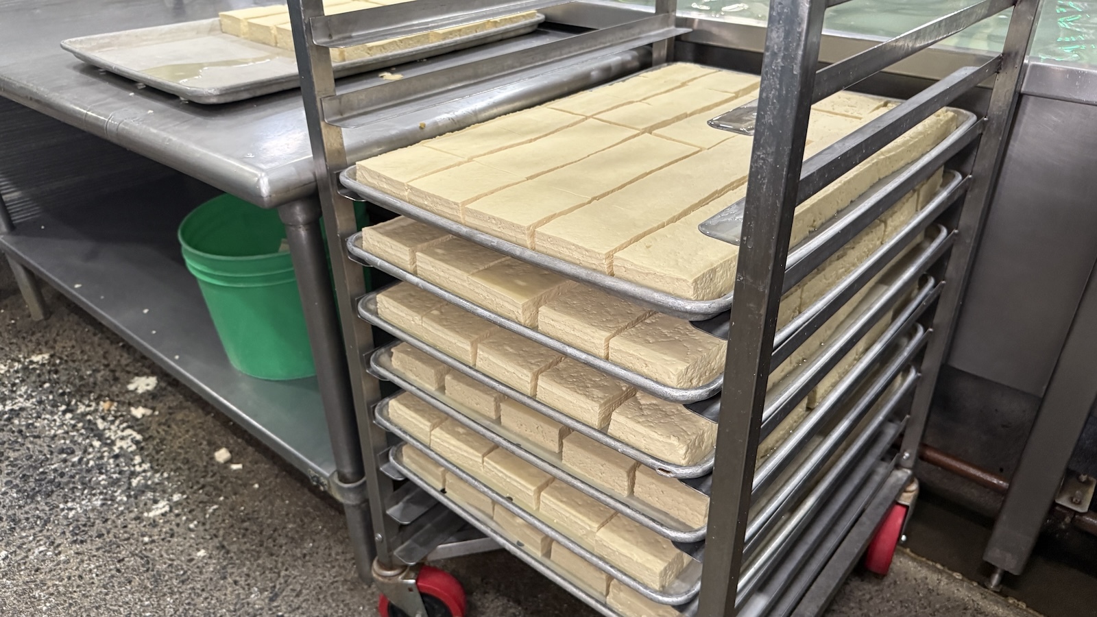 tofu in racks