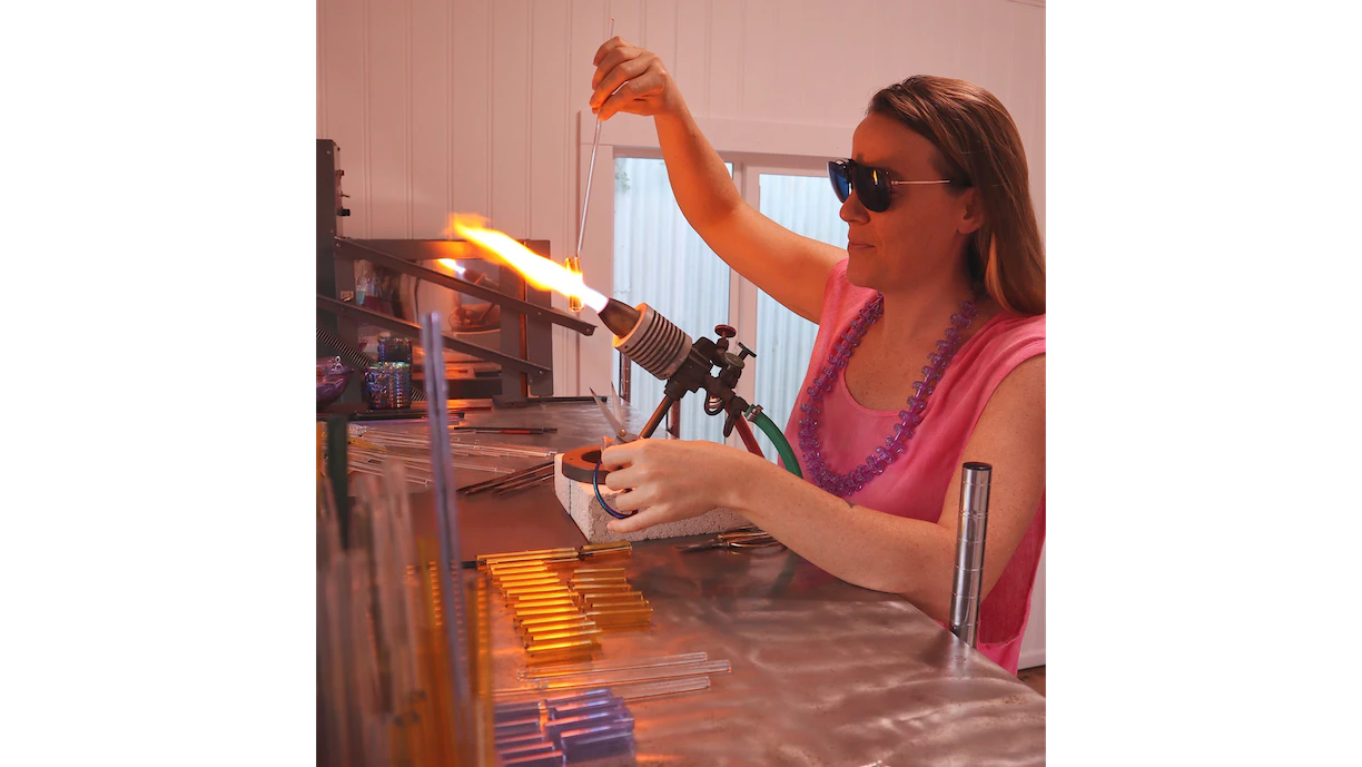 Arlie Pemberton creates flowers out of glass.