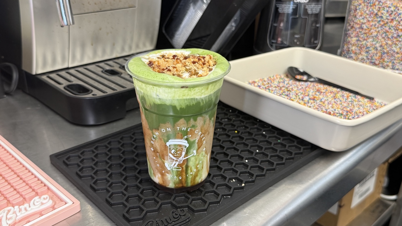 banana bread matcha latte