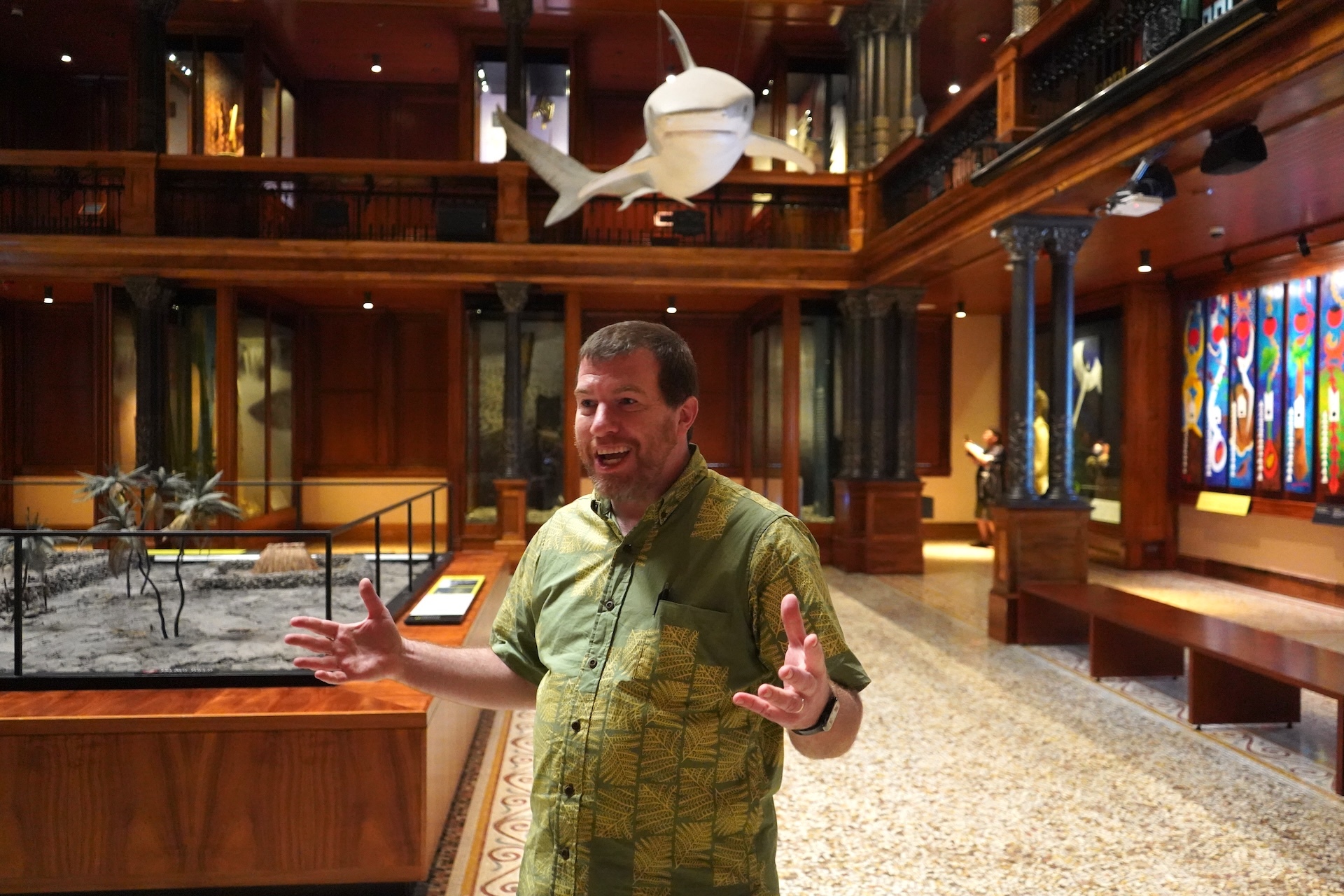Kris Helgen, president and chief executive officer of the Bishop Museum, stands inside the historic Hawaiian Hall, which is part of the nonprofit’s campus.