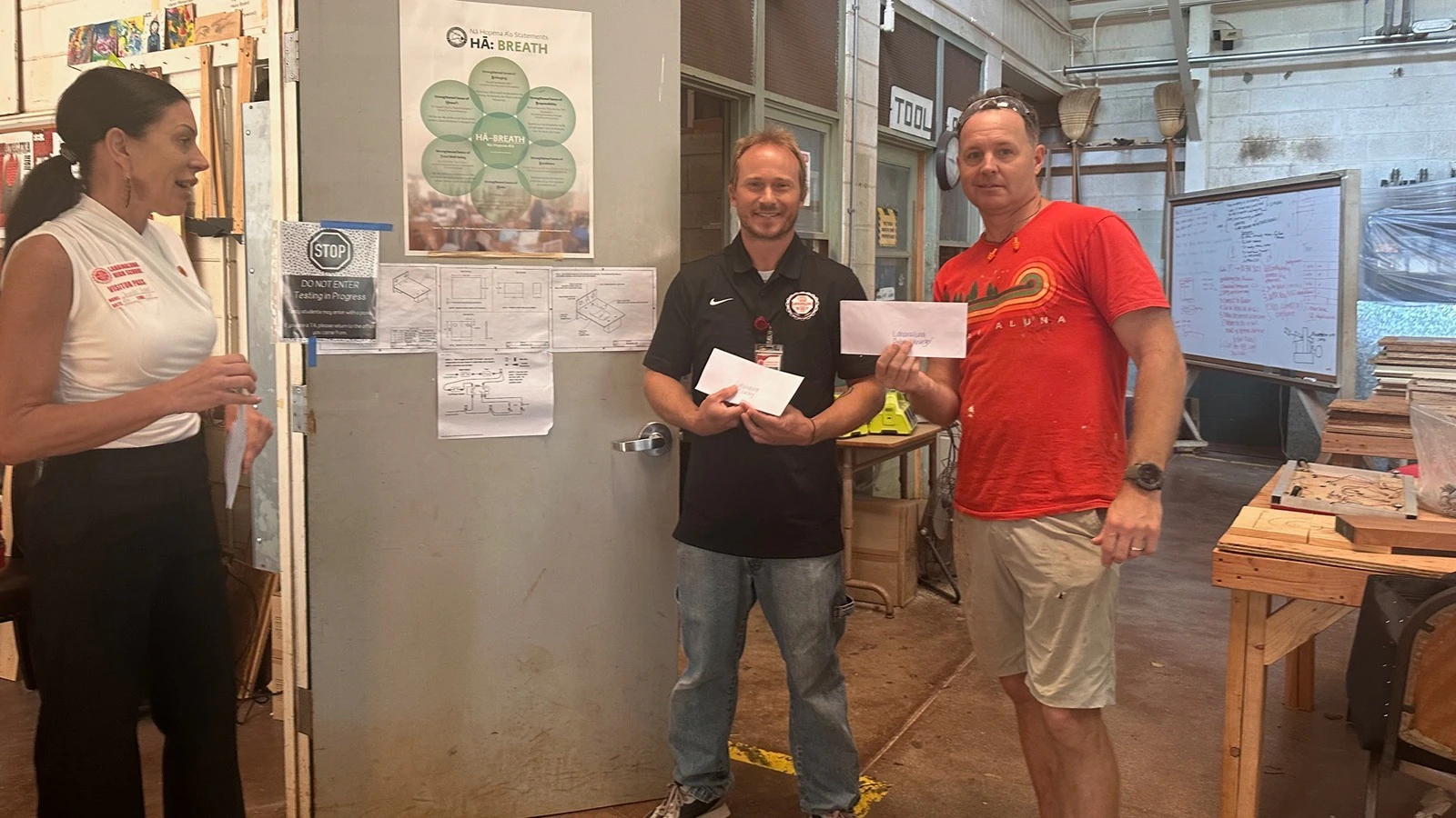 The Construction Industry of Maui recently gave tens of thousands of dollars in grants to construction vocational programs in Maui County high schools. Lahainaluna High School students, under teachers Tad Luckey and Gabriel Krueger, were among the recipients.