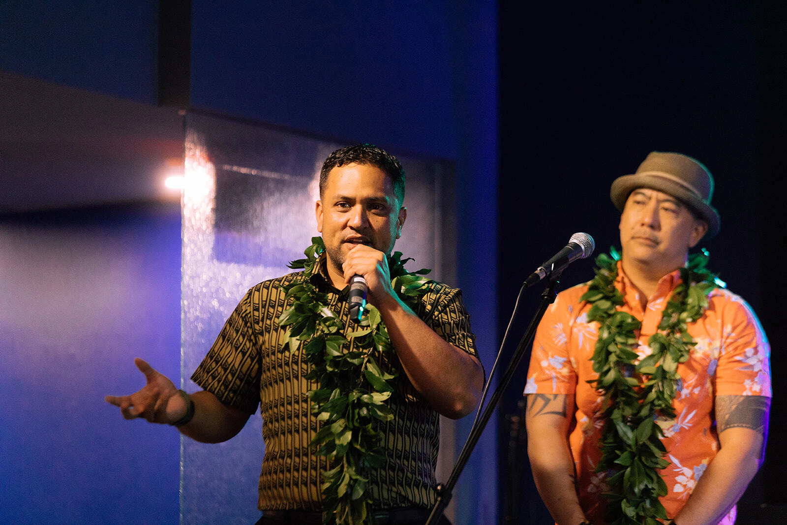 Kūhiō Lewis, chief executive officer of Council for Native Hawaiian Advancement, and the award-winning Shawn Kekoa Pimental, the talent advisor for the television series.