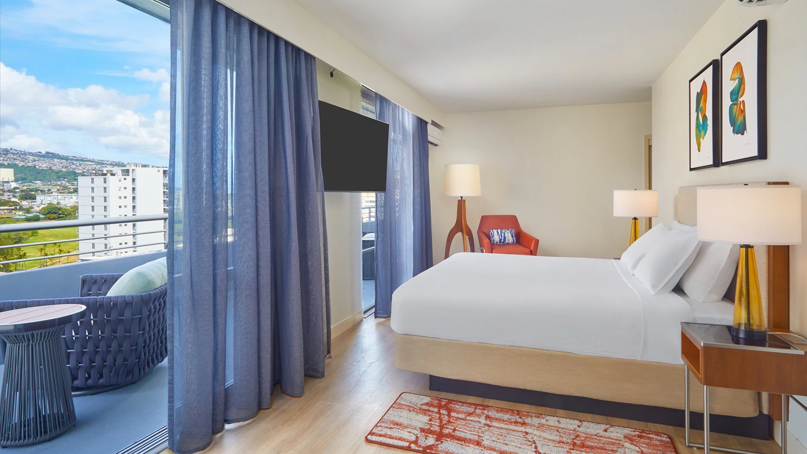 The penthouse bedroom at Courtyard by Marriott Waikiki Beach.