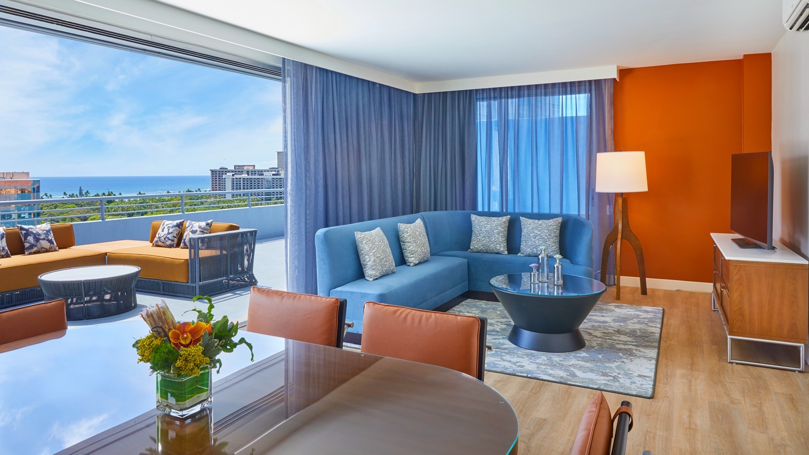 The penthouse living room at Courtyard by Marriott Waikiki Beach.
