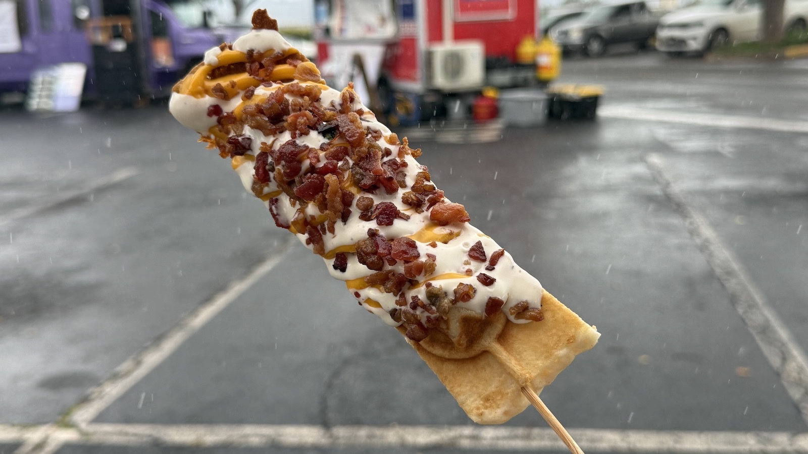 cheesy bacon ranch waffle dog