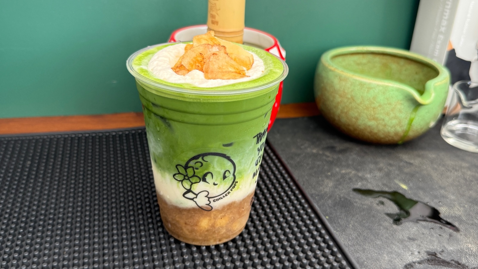 banana bread matcha latte