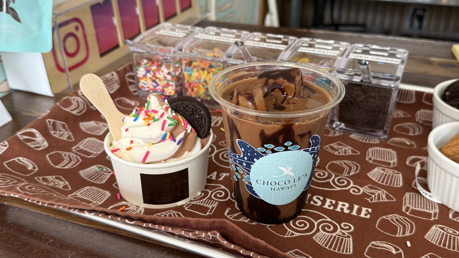 Hokkaido soft cream and iced chocolate drink