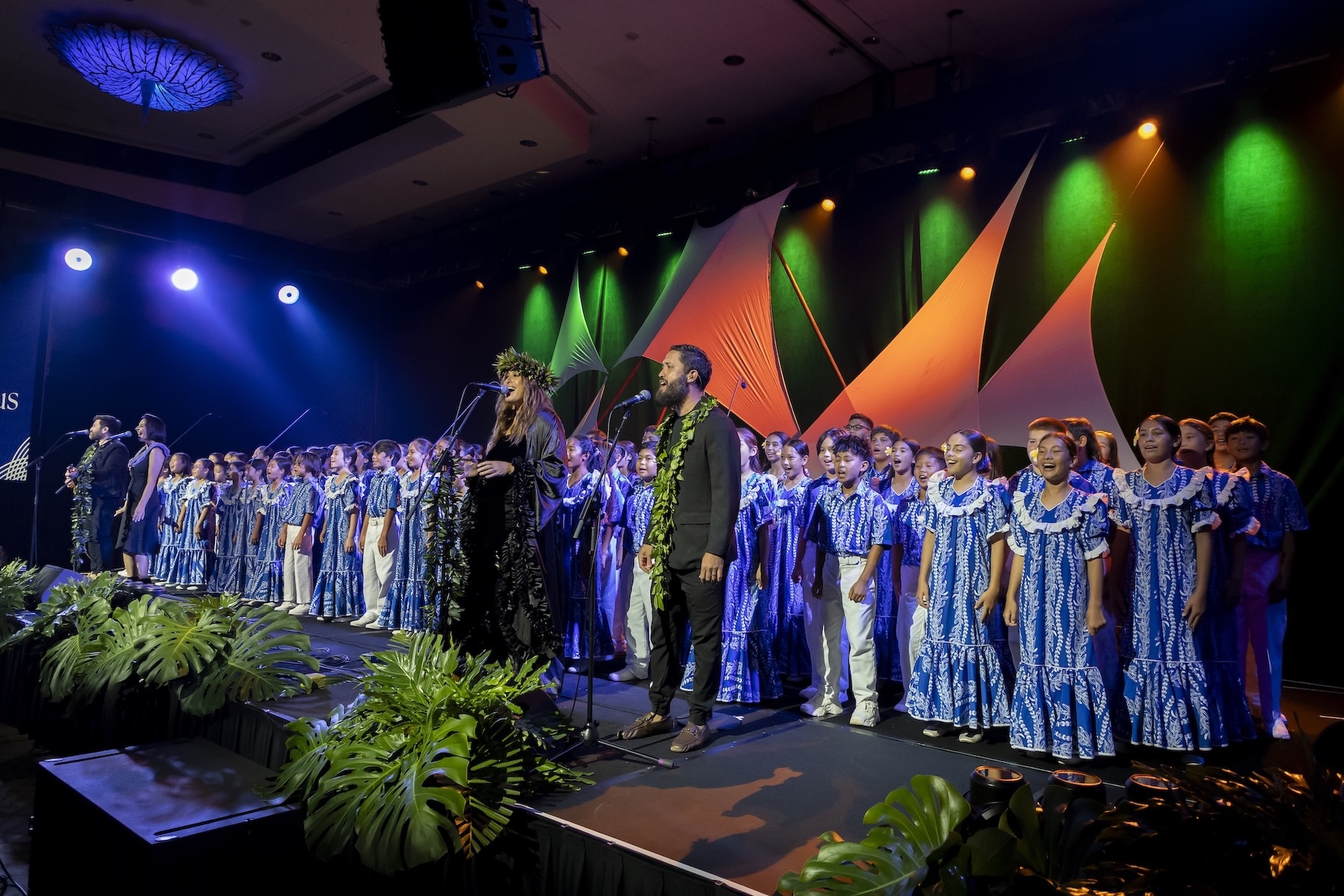 Zeo Worship and Kamehameha Schools Children's Chorus were featured in the opening of the Hawaiʻi Academy of Recording Artsʻ event announcing winners of the Nā Hōkū Hanohano awards on Saturday, June 21.