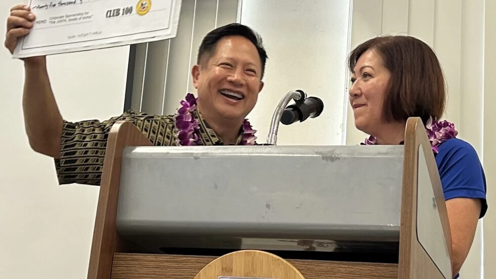 In a heartfelt and unexpected moment, Club 100 President Kathi Hayashi took the stage to present a $25,000 check to ID8, the Hawai‘i-based nonprofit producing the film. The donation marks a significant first step in funding this ambitious storytelling project.