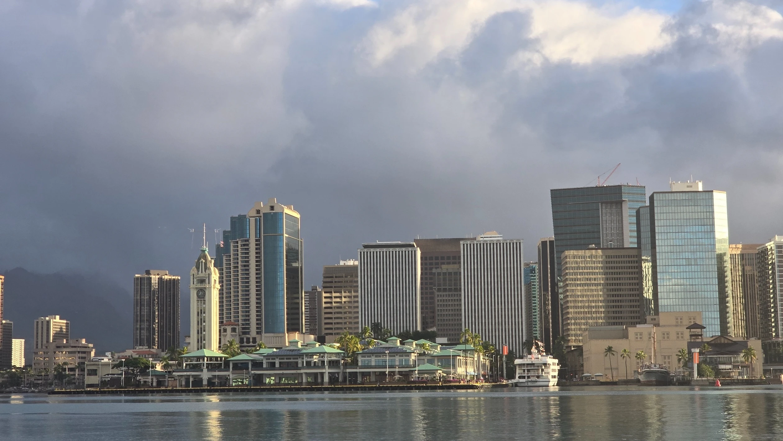 A view of Downtown Honolulu and Honolulu Harbor from Sand Island.