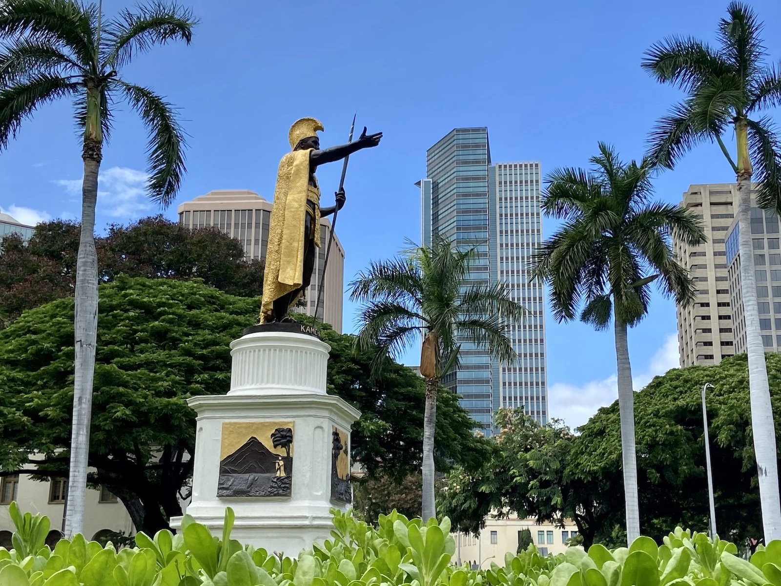 The King Kamehameha statue pictured in front of Aliʻiōlani Hale in Downtown, Honolulu.
