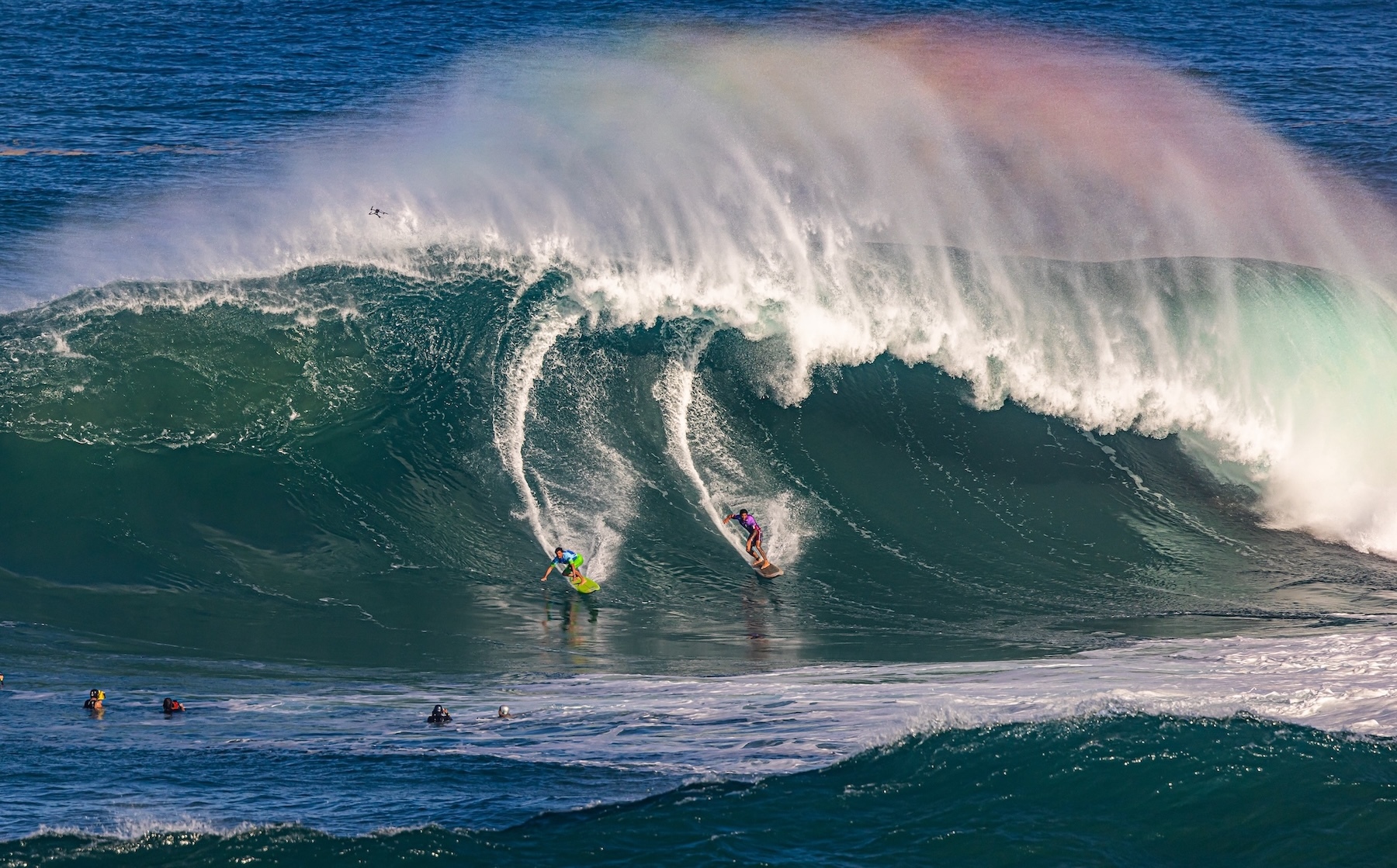Waves with face heights that consistently reach 40 feet are required to hold the Rip Curl Eddie Aikau Big Wave Invitational. This photo is from Rip Curl Eddie Aikau Big Wave Invitational held Dec. 22, 2024.