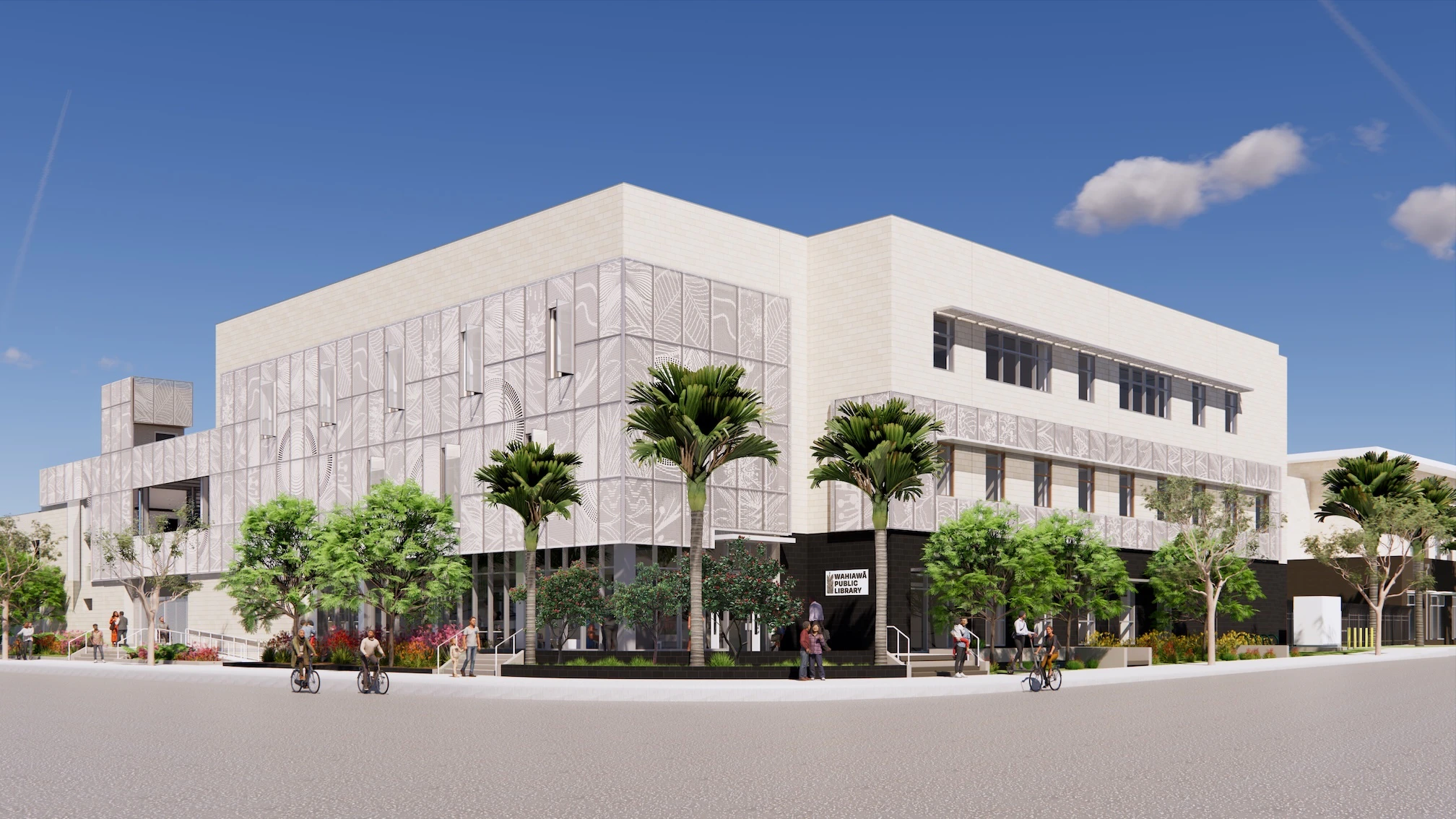 A rendering of the exterior of the Wahiawā Public Library.