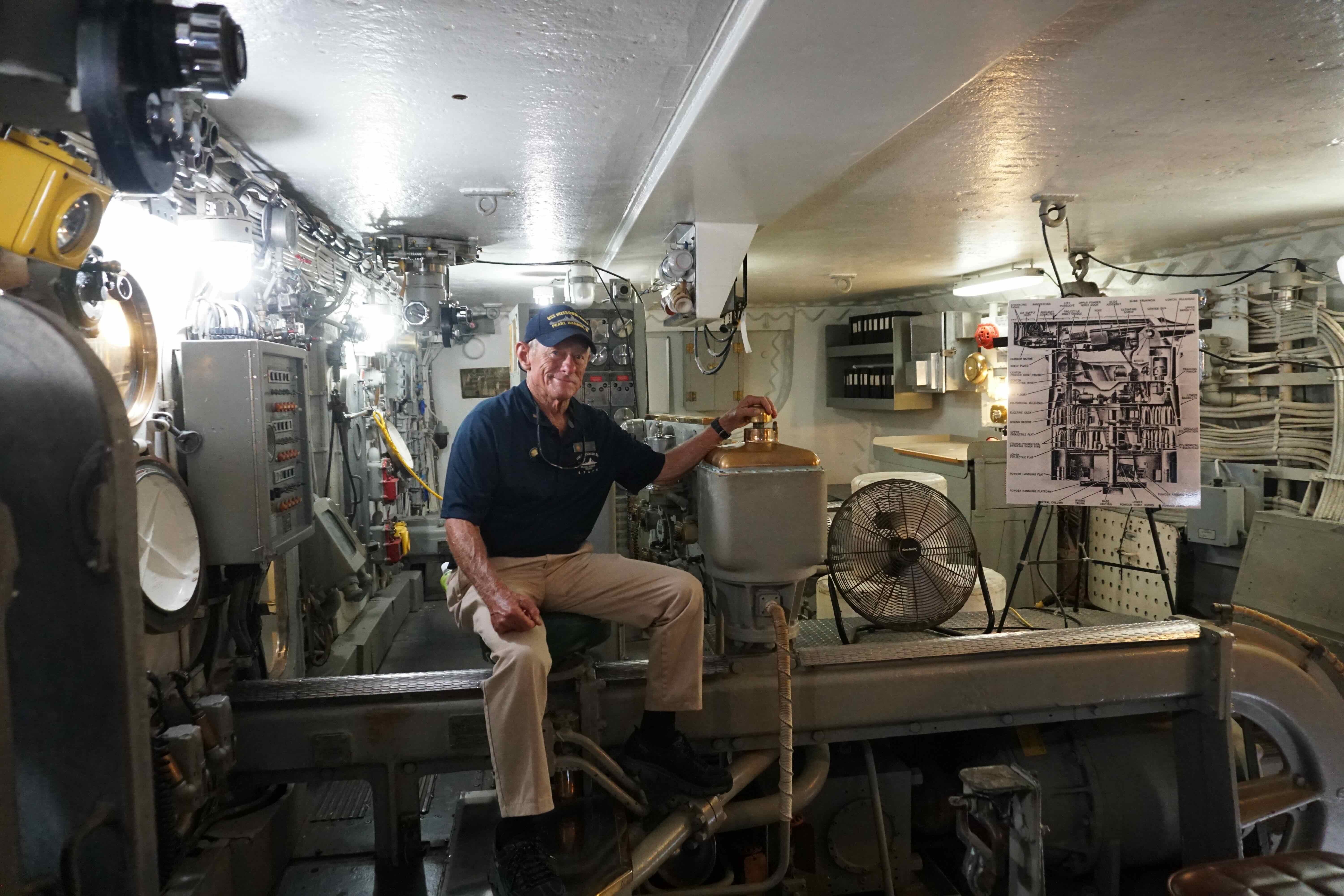 John Fernie inside USS Missouri Turret 1