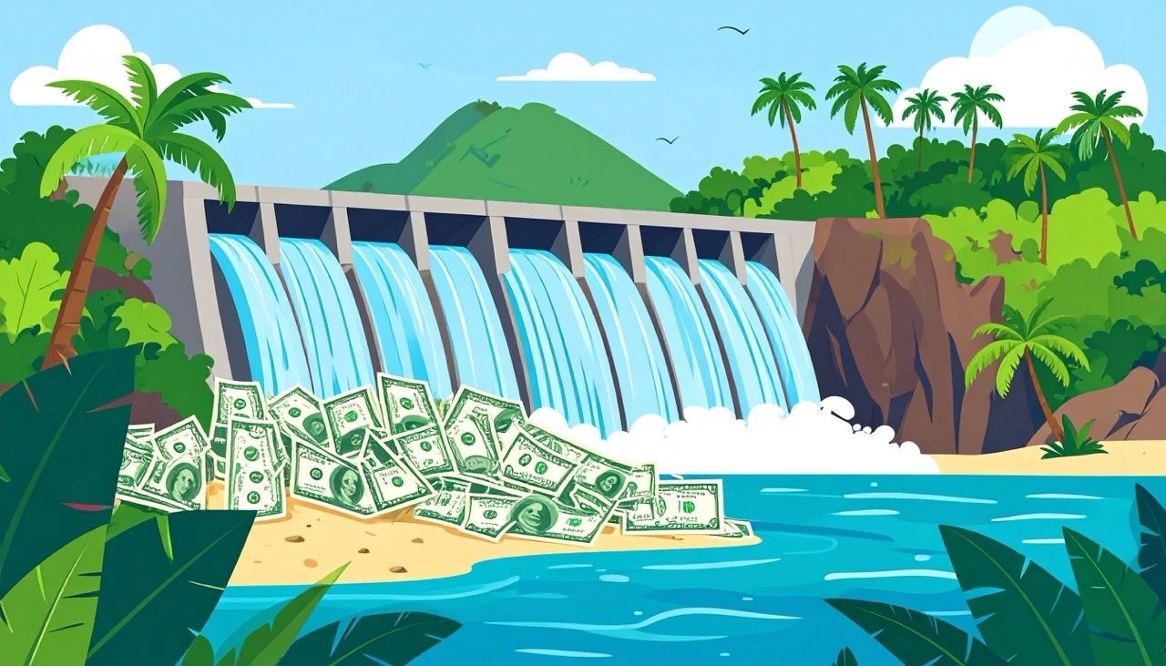 Illustration of money in front of a dam