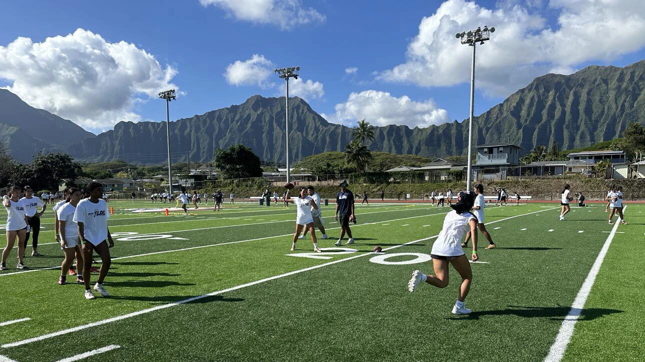 Participants of a free clinic put on by the NFL's Seattle Seahawks took to Castle's field for drills on Saturday.