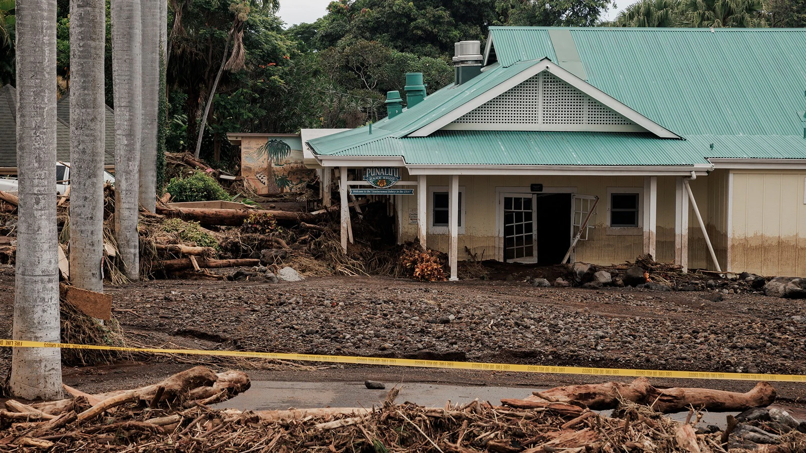 Punalu‘u Bake Shop in Nā‘ālehu sustained severe damage during Hurricane Lala.
