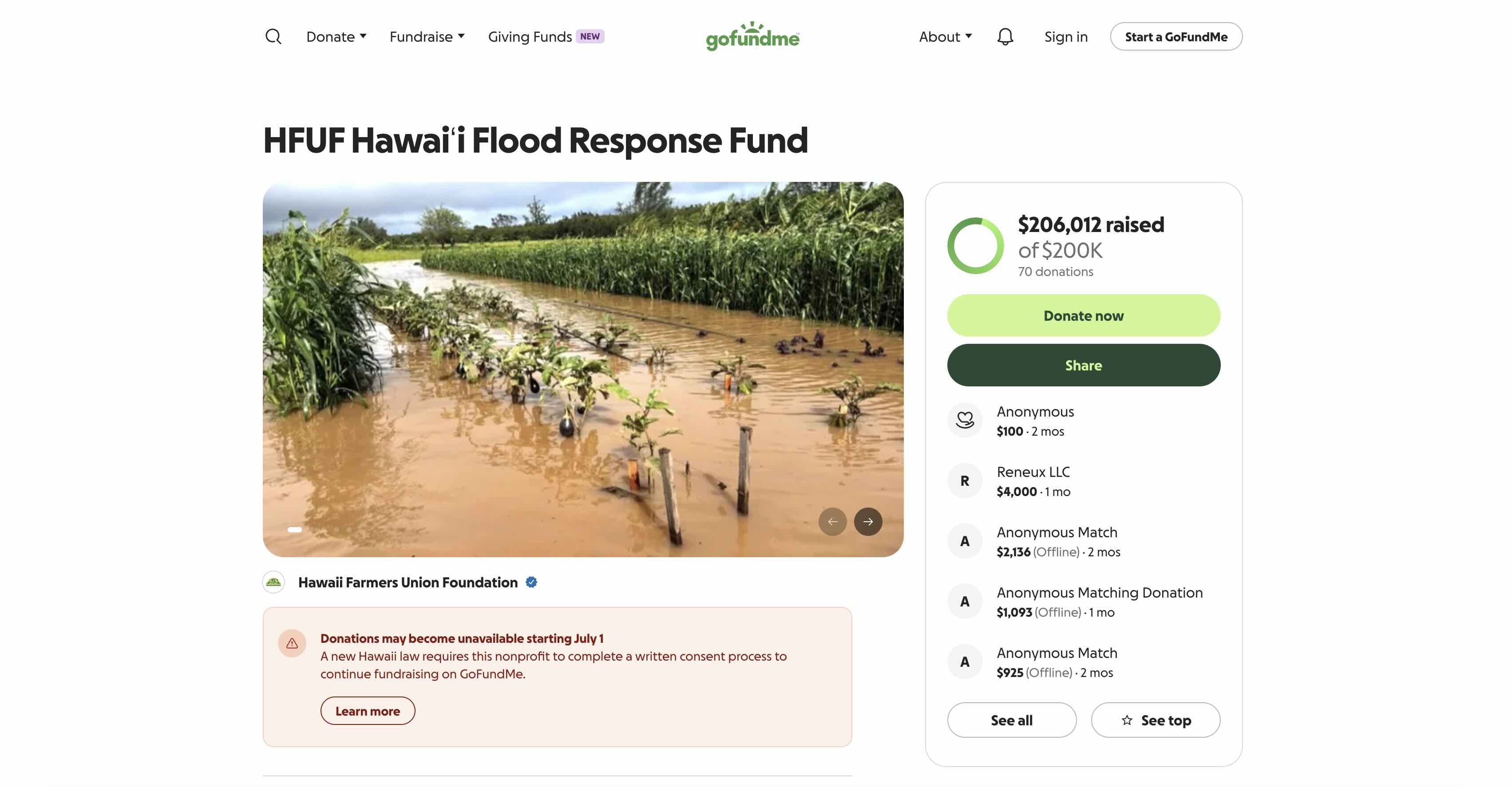 GoFundMeʻs outreach about Act 205 included warnings on Hawaiʻi-based organizationʻs fundraisers such.