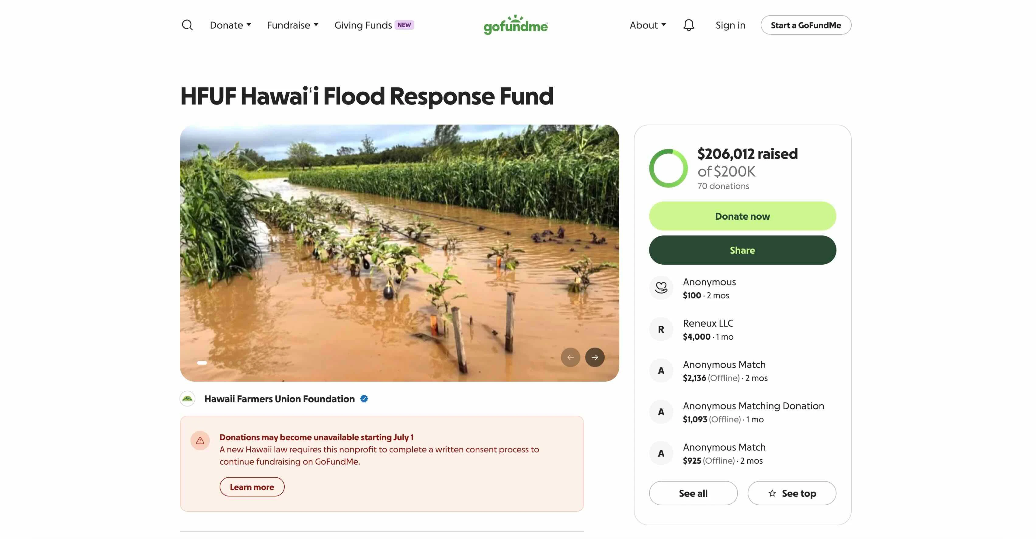 GoFundMeʻs outreach about Act 205 included warnings on Hawaiʻi-based organizationʻs fundraisers such.