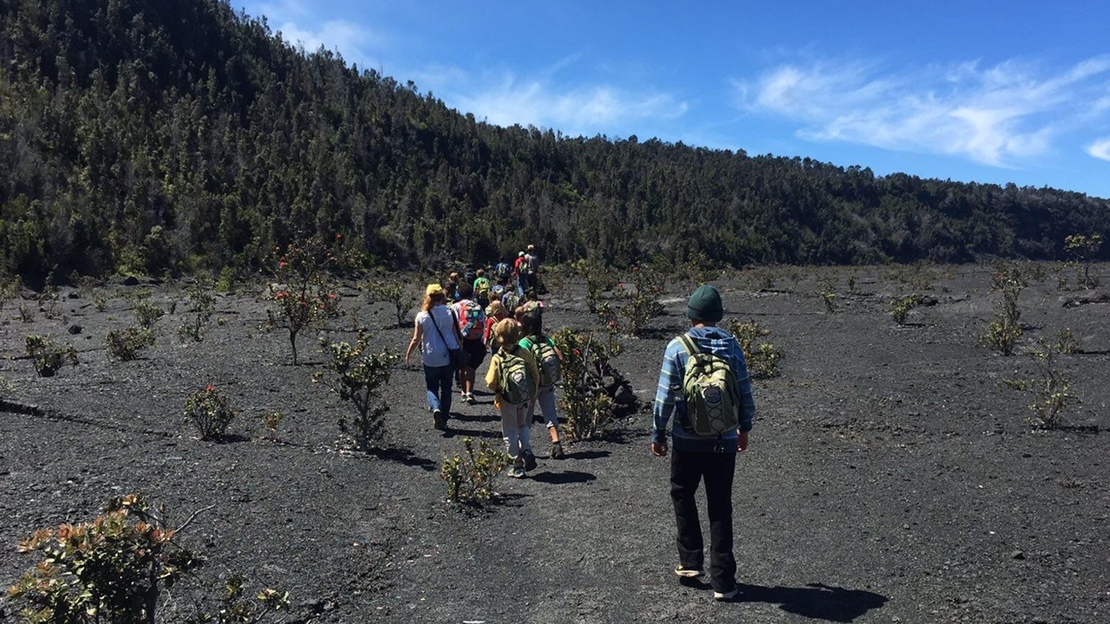 hike across Kīlauea caldera floor on Halemaʻumaʻu Trail towards Byron Ledge Trail before the new safety closure.