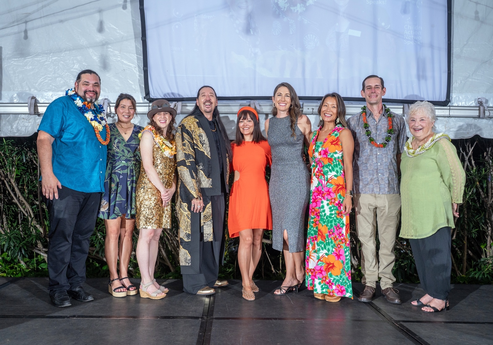 HCAN board of directors along with past and present executive directors of Hawaiʻi Children Action Network pose for a photo at the organizationʻs 30th anniversary gala on Sept. 19 at the Pacific Club in Honolulu.  From left: John-Paul Chaisson-Cárdenas, Lisa Maruyama, Deborah Zysman, Dean Wong, Erica Yamauchi, Liza Ryan Gill, Sara Tomonari Field, Nick Kacprowski and Liz Chun.