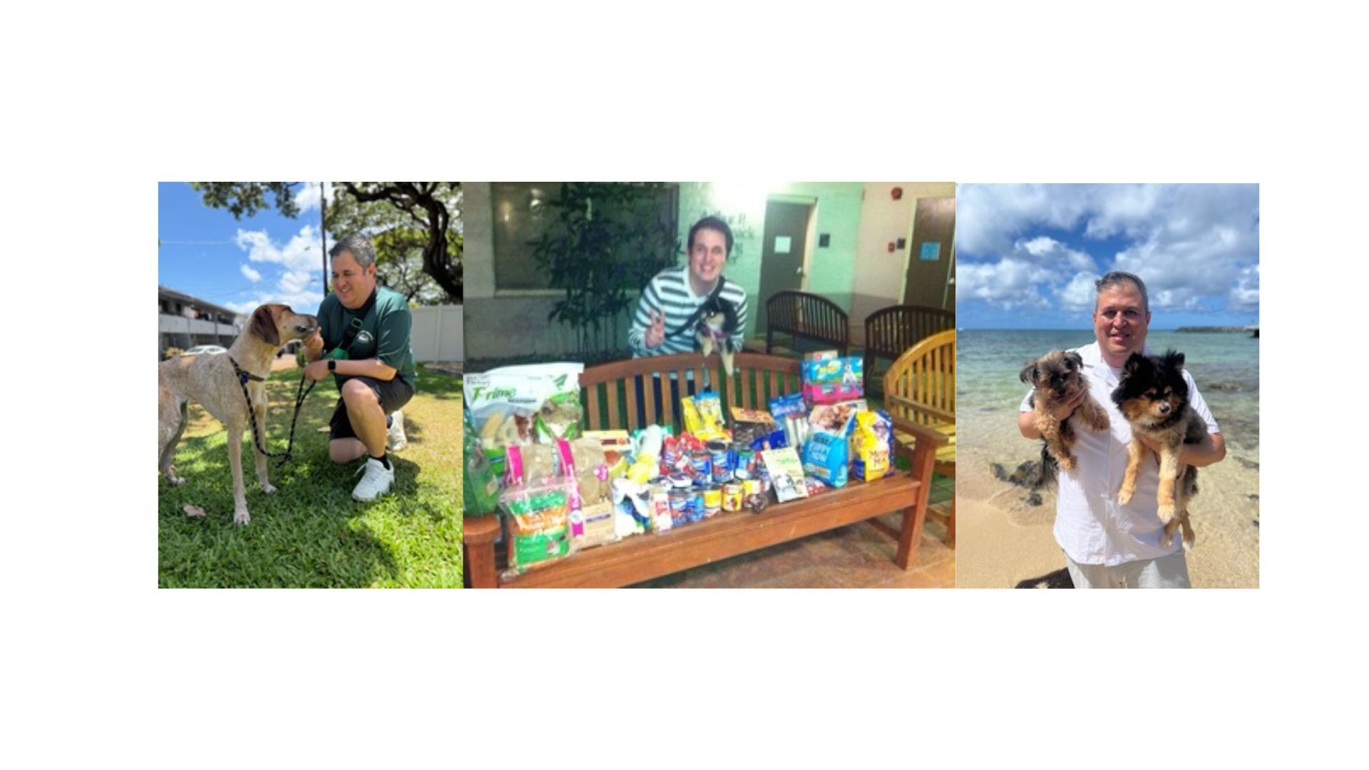 From left: Over the last few years, Kevin Clegg has volunteered with pet adoptions at the Hawaiian Humane Society. More than a decade ago, he hosted a birthday party that provided food, supplies and funds to the shelter in lieu of personal gifts. He is also a proud pet parent to Koguma (8) and Tanuki (13).
