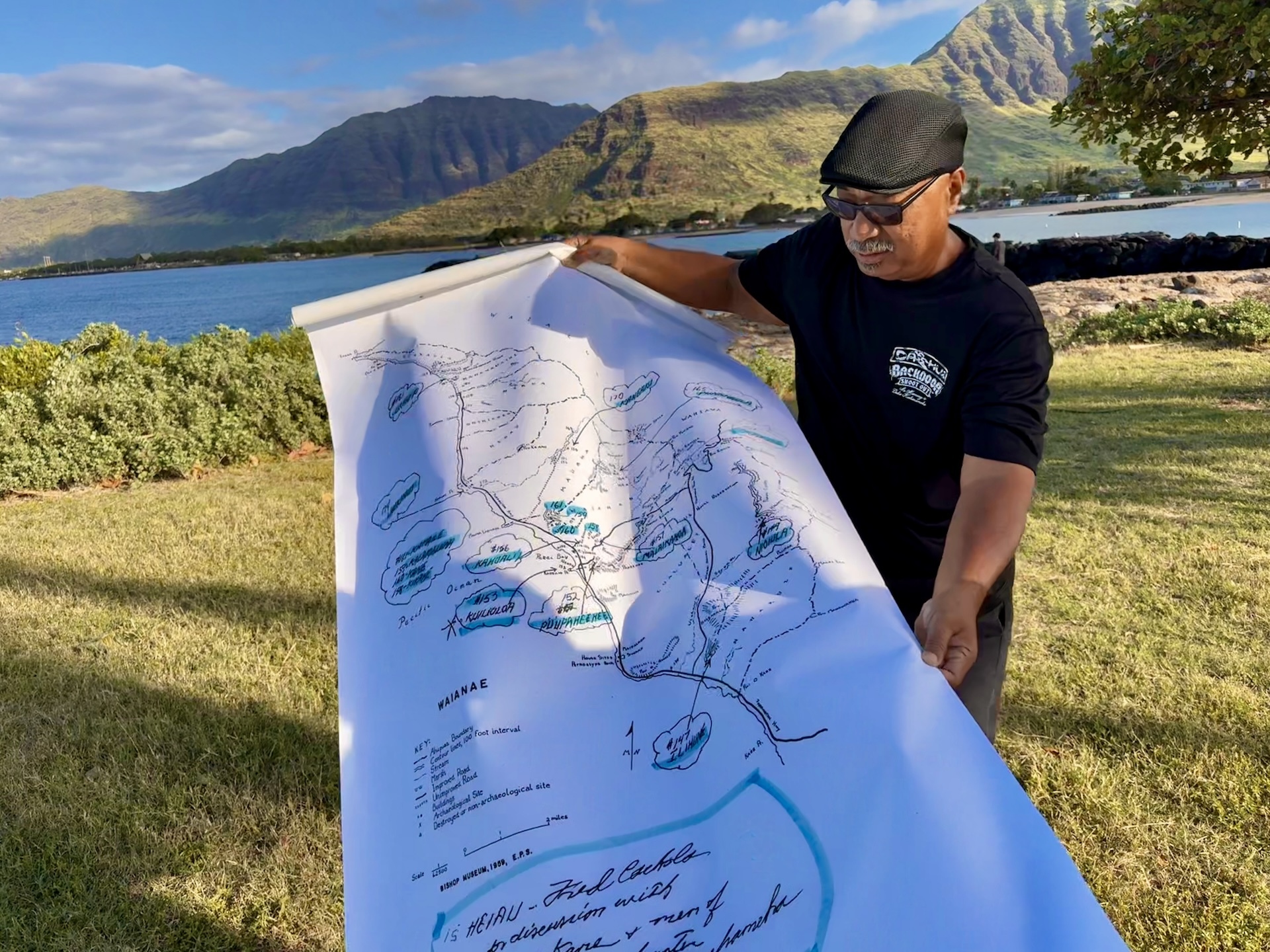 Another member of the Order Abraham Kalani Kaʻio, presented a map, showcasing the 13 public-access heiaus along the Leeward Coast.