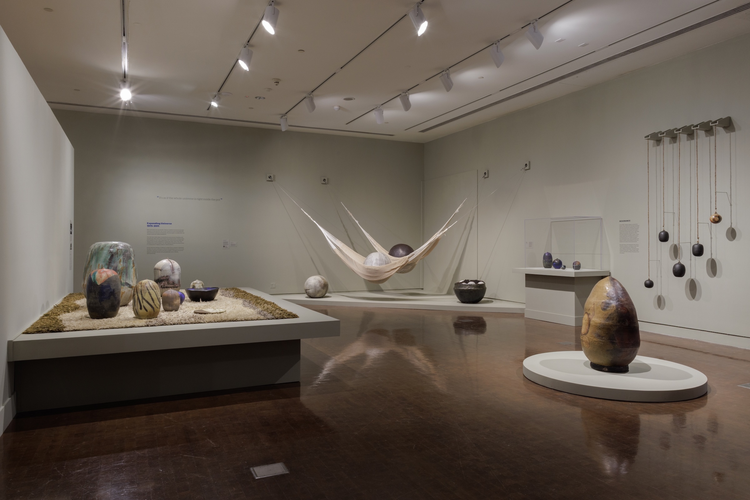 Toshiko Takaezu started making functional ceramic pieces, but eventually began creating "closed form” ceramic sculptures, which included rattles, stones, textiles, paintings and bits of hidden poetry.