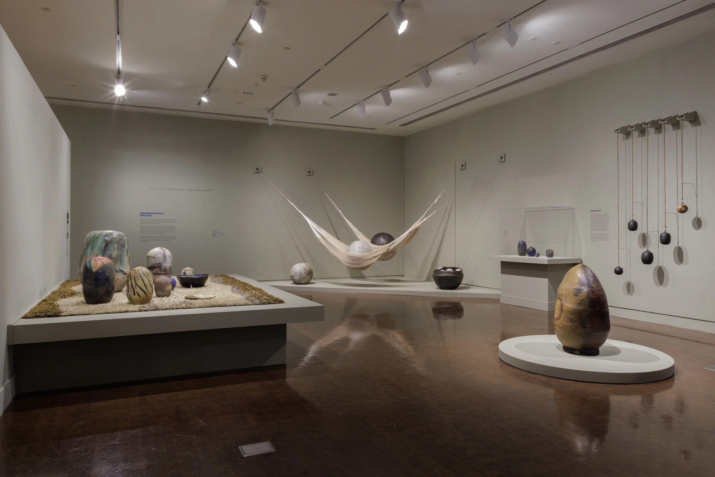 Toshiko Takaezu started making functional ceramic pieces, but eventually began creating "closed form” ceramic sculptures, which included rattles, stones, textiles, paintings and bits of hidden poetry.