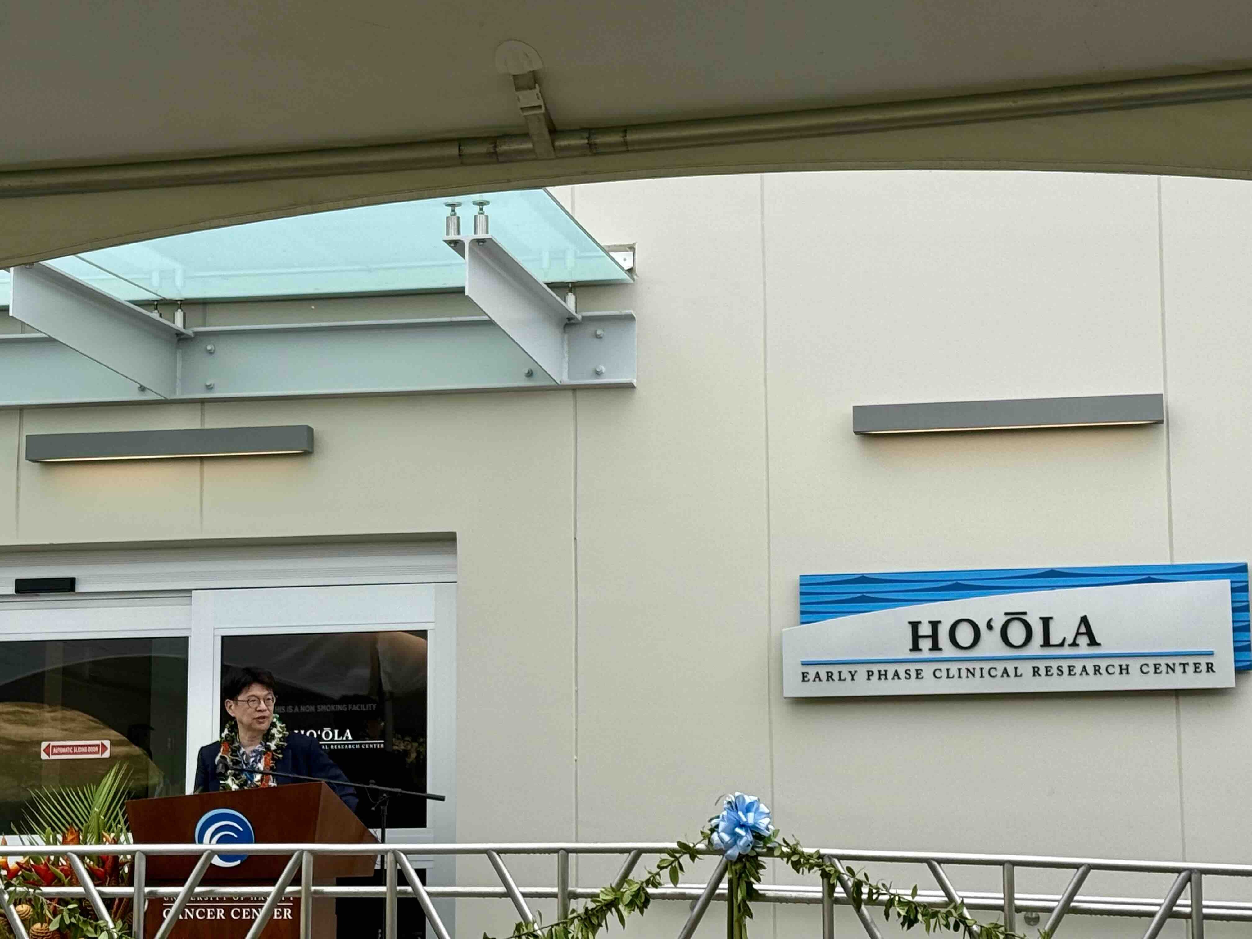UH Cancer Center Director Dr. Naoto Ueno give remarks at the opening ceremony of its Hoʻōla Early Phase Clinical Research Center on Monday, July 6, 2026. Photo by Kelsey Kukaua Medeiros.