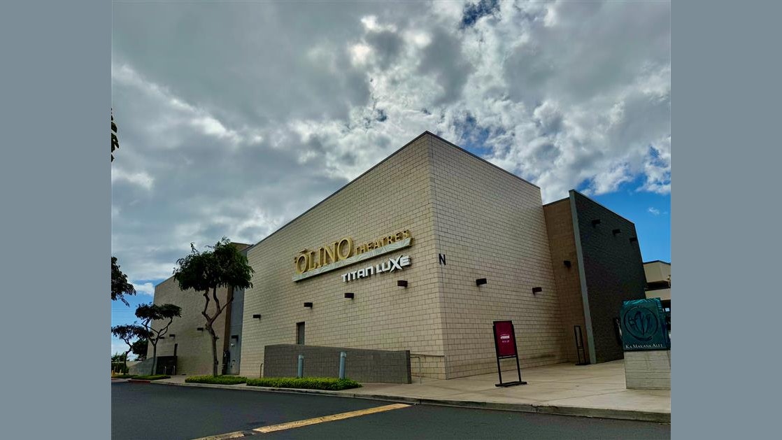 An exterior shot of a West Oahu, luxury movie theater.