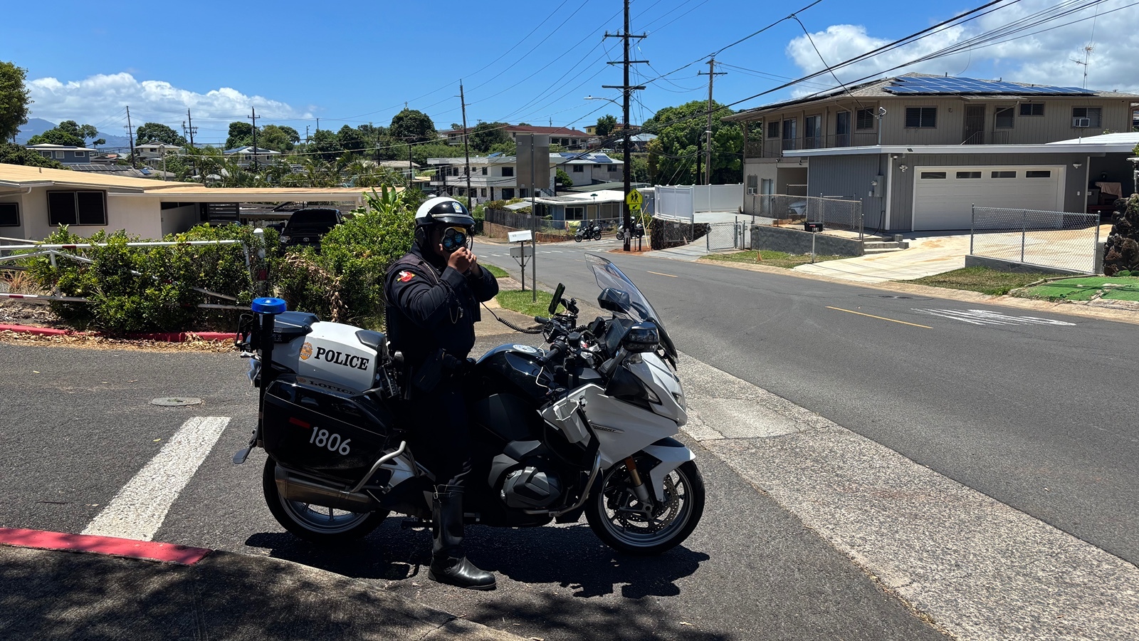 A HPD officer on a motorcycle runs radar in Pearl City on July 30, 2026.